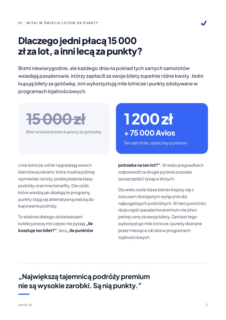 Strona 5: porównanie ceny biletu za gotówkę i za punkty